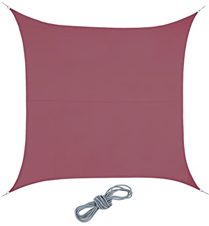 Relaxdays Sonnensegel, 4 x 4 m, wasserabweisend, konkav, PES-Gewebe, Spannseile, Terrasse, Balkon, quadratisch, weinrot