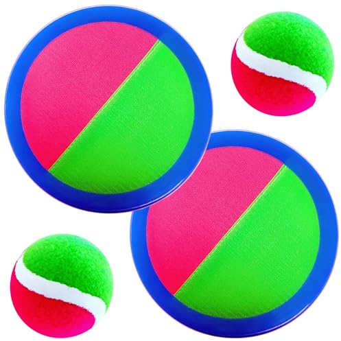 AppleRound Toss and Catch Velcro Ball Set (Hook and Loop), Kids Outdoor Games, Beach Toys, Backyard Sports, Paddle Ball Games (Pack of 2 Paddles and 2 Balls)
