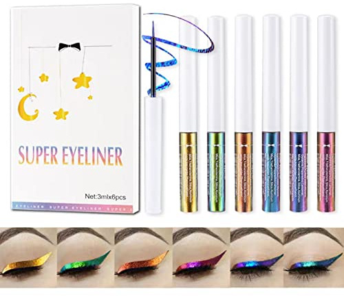 Allbestaye Chameleon Liquid Eyeliner, Highly Pigmented Intense Color Shifting, Waterproof Long Lasting Eye Makeup with Ultra-Fine Tip Metallic Multi-Reflective Finish Eye Liner (6 color set)