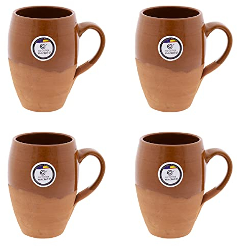 CERÁMICA RAMBLEÑA | Vaso de cerveza | Pack x4 vaso jarra barro rojo - Modelo 06 | Jarras de cerveza en barro rojo | Vasos de agua | 100% hecho a mano | 500 ml