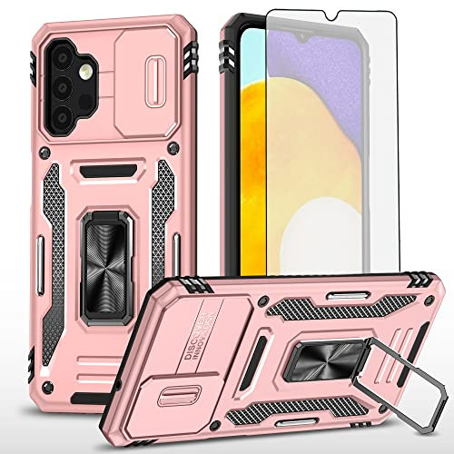 Asuwish Phone Case for Samsung Galaxy A13 4G/5G with Tempered Glass Screen Protector and Slide Camera Cover Magnetic Ring Holder Kickstand Accessories A04s M13 G5 A 13 LTE 13A 2022 Women Men Rose Gold