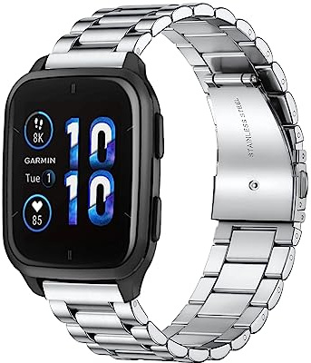 MiRowy 20 mm metallarmband för Garmin Approach S50/S44/Vivoactive 6/5/Forerunner 570 42 mm/165/165 music ersättningsband, Garmin Venu Sq 2/Sq 2 Music Edition/Venu 2 Plus klockarmband i rostfritt stål
