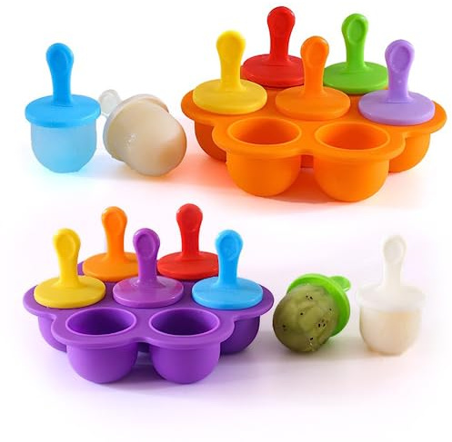 Mini Stampi per Ghiaccioli in Silicone, Stampi per Gelato Bambini, Formine Ghiaccioli Riutilizzabili, Ghiaccioli Stampo, Stampi Gelato Stecco (Arancione+Viola)