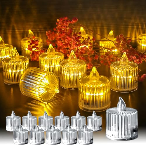 TINYOUTH 12 Bougies Chauffe-plat LED en Cristal, Bougies Sans Flamme, Bougies LED Scintillantes, Piles incluses pour Décoration Mariage Fête Anniversaire Fiançailles, Coquillage Romain