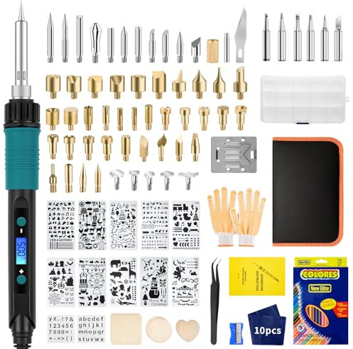 Brandmalerei Lötkolben Set 113PCS Lötset - Brandmalkolben Set 60W Einstellbare Temperatur 200-450°C Griff mit Verbrühungsschutz für Holz Leder Gravieren DIY Kunst Schweißen Skulptur Holzbrandmalerei