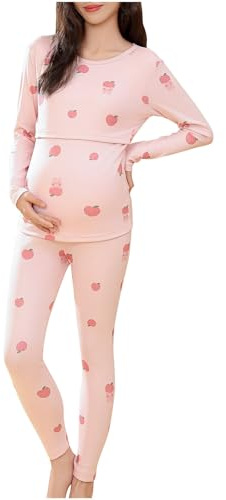 SYDUZAX Ensemble Pyjama Femme 2 Pièces Maternité Vêtements Allaitement Grossesse Manche Longue Col V et Pantalon Ensemble de Nuit Imprimé Loungewear Costume Vêtements D'Intérieur Grande Taille