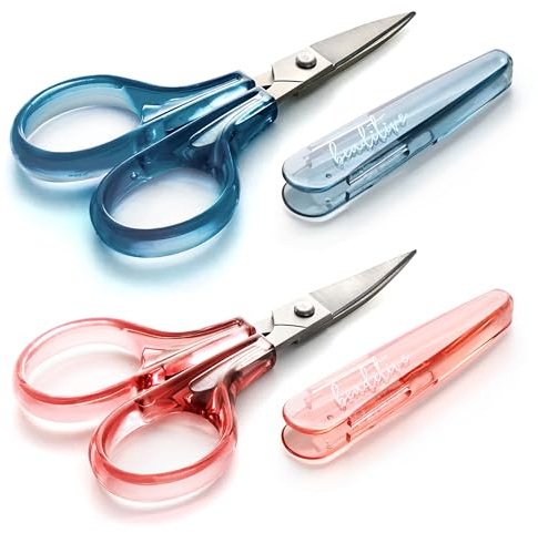 Beaditive Detail Craft Scissors Set (2 pcs) Curved and Straight, Sharp, Compact | Sewing, Embroidery, Paper Cutting, Crafting | Stainless Steel | Protective Cover (Blue&Pink)