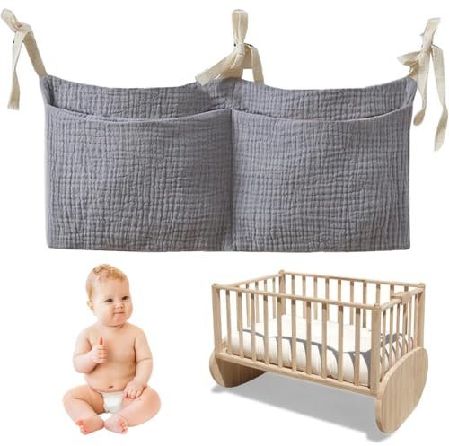 JEYORZY Babybett-Aufbewahrungstasche Zum Aufhängen, 2 Taschen, Organizer Beistellbett Baby,Verstellbarer Riemen, Aufbewahrungstaschen für Betten,Aufbewahrungstasche für Spielzeug (Dunkelblau)