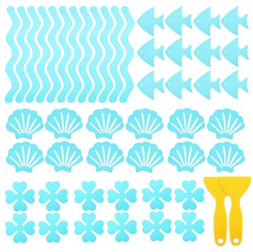 HAOTIAN-X 48 adesivi antiscivolo per vasca da bagno, con 2 raschietti di alta qualità, adesivi di sicurezza per vasca da bagno, scale doccia, scale (blu)