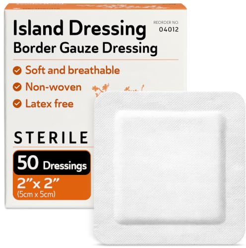 TenderGentle Island Dressing Bordered Gauze 5 x 5 cm - 50 Gauze Sterile Bandages for Wound Protection - Good for Hospitals, Medical Facilities, First Aid Kits, and More