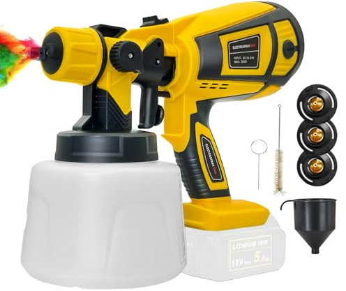 Cordless Paint Sprayer for DEWALT 18V Battery, HVLP Spray Gun Fence Paint Sprayer with 3 Nozzles & 1000ml Detachable Tank for Home Interior and Exterior (No Battery)