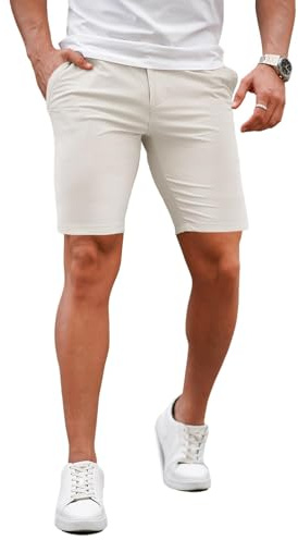 GINGTTO Pantaloni Corti Uomo Slim Fit Elasticizzati Short Chino Stretch Calzoncini Leggeri Bermuda Bianco Sporco 36