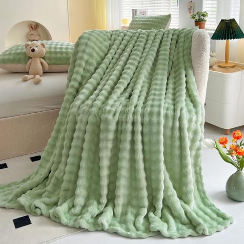 WONGS BEDDING Kuscheldecke Flauschig - Bubble Decke, Grün Wolldecke & Fleecedecke, Sofadecke, Tagesdecke, Decken Weiche Warme für Zimmer Deko, Wohn- & Kuscheldecken, Tagesdecke, 150x200 cm