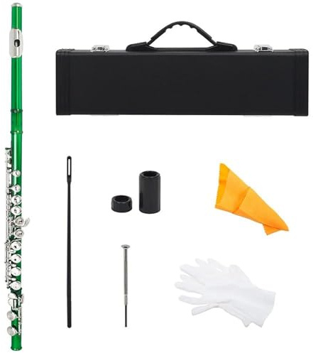 tvärflöjt nybörjare 16 Hål C Nyckel Flöjtkonsert Vit Kopparröd Tvärflöjt Träblåsinstrument Med Boxduk(Green)