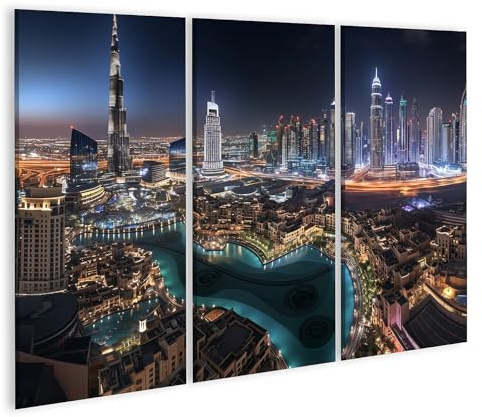 islandburner Quadro su tela skyline luminosa di notte a Dubai per soggiorno amanti dei viaggi agenzia di viaggi immagini quadri murali poster