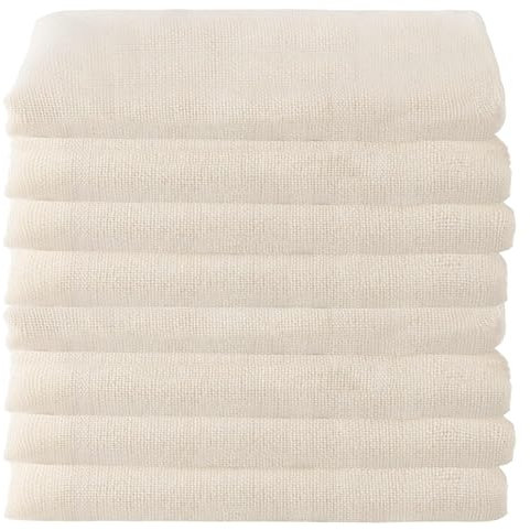 8 Pièces Étamine Alimentaire,50x50cm Réutilisables et Lavables Cheesecloth,Mousseline Alimentaire,En mousseline lavable pour Filtrer Fromage Beurre Jus Lait de Noix