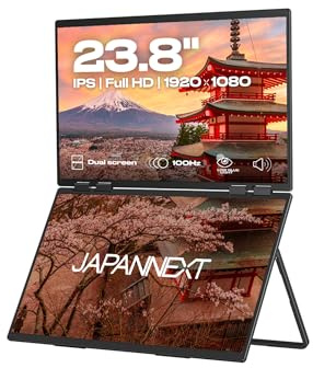 JAPANNEXT Dubbel mobil skärm 23,8 tum (x2) IPS Full HD (1 920 x 1080) 100 Hz | laddning via USB-C (45W) integrerade högtalare HDMI (x1) USB-C (x1) uttag (x1) | 2 års garanti | JN-DMD-IPS238F-C4