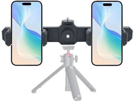 Adaptateur Support de Trépied Téléphone,Double Support pour Téléphone Portable Rotation à 360° Pince Réglable Vis 1/4,pour l'Enregistrement Vidéo en Direct Vlog
