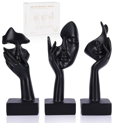 oliruim Lot de 3 grandes statues Penseur – Figurines d'accent domestique d'art abstrait noir pour salon, chambre à coucher, étagères, bureau d'ordinateur, décoration de table basse, cadeau pour femmes