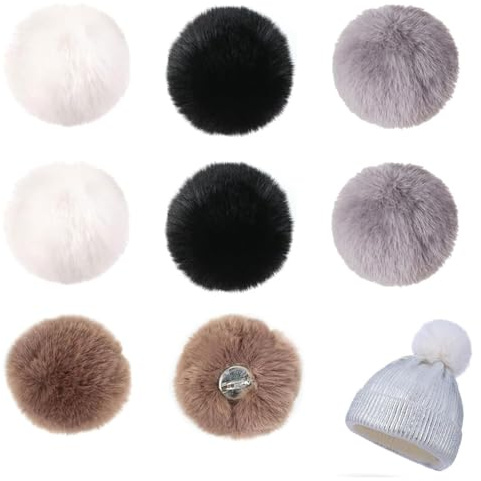 JOYOLA 8 Pcs Faux Fur Pom Pom DIY Fox Fur Large Faux Fur Pom Pom Fluffy Ball for Hats Shoes Scarves Gloves Keychains Pompoms Bag Charms Knitting Accessories