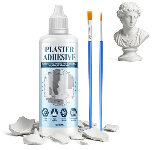 AllisWay Colla per Ceramica, Colla Gesso per Incollare e Riparare Intonaco, Argilla Autoindurente e Porcellana, Trasparente Dopo L'asciugatura, Forte Adesione, 100ml
