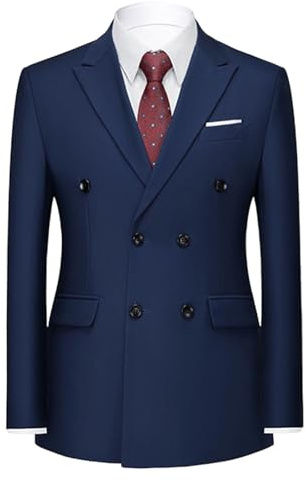 Traje de Negocios Cruzado para Hombre, Corte Entallado, Chaqueta Deportiva de Moda, Chaqueta con Solapa Muesca y Botones Dorados, Azul Oscuro, Talla 6XL
