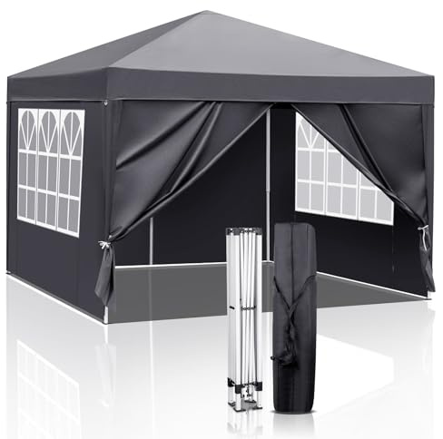 Bonnlo Carpa Plegable de 3x3m, UPF 50+, Las pergolas de jardín Impermeables y el Gazebo Son adecuados para usos Exteriores, como Camping, Festivales, Playa y Patios (Gris con 4 Laterales)