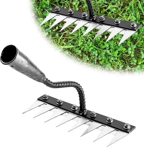 YJWZ Rastrello per Erbacce Manuale, Sarchiatore con Punte Affilate in Acciaio, Estirpatore Erbacce per Orto e Giardino, Zappa Diserbante per Smuovere e Pulire il Terreno, 5/6/7/8 Denti