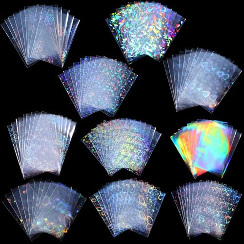 Lot de 100 pochettes holographiques clignotantes au laser pour cartes à collectionner Motif arc-en-ciel, étoile, cœur, fleur