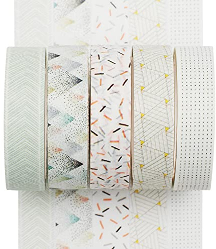 YUBX 5 Rolls Washi Tape Set Creative Basic Thin Decorative Tapes for Art, DIY Crafts, Bullet Journals, Planner, Scrapbooking, Packaging (Pine Mist)