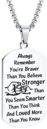 KnSam Men's Viking Stainless Steel Dog Tag Always Remember You're Braver Pendant Pea Chain Silver Chain for Men Jewellery 60 cm, Stainless Steel, No cubic zirconia