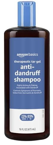 Amazon Basics Therapeutic Plus Coal Tar Anti-Dandruff Shampoo, Treats Psoriasis, Seborrheic Dermatitis, Itching and Flaking Scalp, 0.5% Coal Tar, 16 Fl Oz, Pack of 1