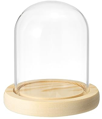 PATIKIL 3.9x3.1 Transparente Campana Cristal Cúpula, Vidrio Campana Tarro Expositor Estuche Mesa Centro con Madera Base para LED Luz Plantas Hogar Decoración