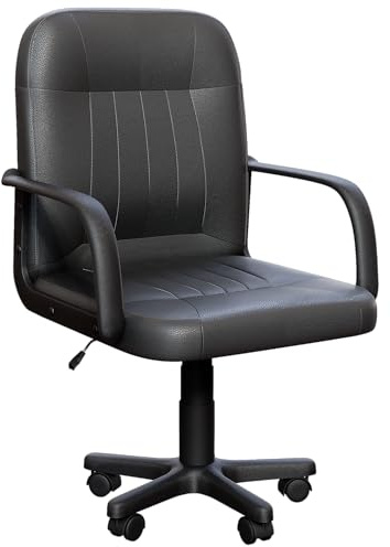 Vida Designs Morton - Silla de Oficina ejecutiva de Cuero de Altura Ajustable con Brazos y Ruedas para Trabajo en casa y Estudio (Negro)