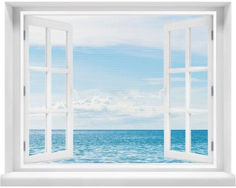 Fliegengitter Fenster, 50x90cm Insektenschutz Fenster, Klebemontage Ohne Bohren, für BalkonFenster KellerFenster Terrassen Fenster, Weiß