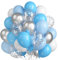 60 Stück Luftballons Macaron Blau Weiß, Metallic Silber Konfetti Ballons, Matt Hellblau Weiss Helium Ballon, Pastell Blau Latex Ballons Set für Geburtstag Feier Hochzeit Kinder Dusche Babyparty