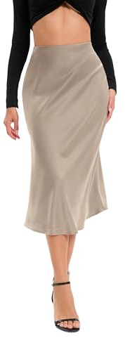 Oyamiki Women's Silk Skirts with Zipper Summer Satin Skirt Flowy Long Midi Skirt, S