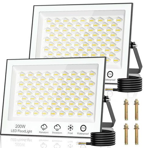 Faretto LED da Esterno 200W 2 Pezzi - Super Luminoso 20000LM Faretti LED 6500K Bianco Freddo Faro LED Esterno, IP65 Impermeabile Faretti LED Esterno per Giardino,Patio, Cortile, Terrazza, Garage