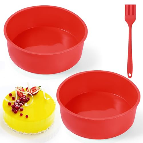 GOTDYBST 2 Pezzi Stampi in Silicone per Dolci, Rotondi con Pennello, Antiaderenti, Riutilizzabili per Cheesecake e Torta Arcobaleno