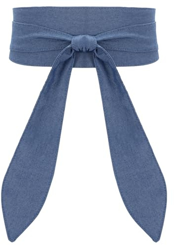 WHIPPY Women Obi Belt Fashion Wrap Around Wide Waistband Knotted Cinch Belt for Dress, Denim Blue, S-M