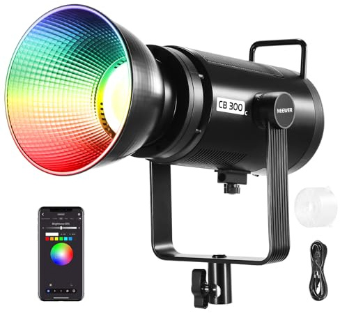 NEEWER CB 300C Luce Video LED RGB 300W+Riflettore, Controllo APP/2.4G, 17 Scene, 29600Lux/1m 2500-7500K CRI97+/TLCI97+, Spettro Completo, Illuminazione COB Continua Bowens Regolabile per Video Studio