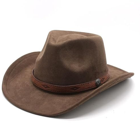 Cowboyhut für Damen und Herren, Westernhut, Wildleder, Panamahut, Cowboy- und Cowgirlhut, Filzhut, breite Krempe, Fedora-Hüte, Braun, braun, Einheitsgröße