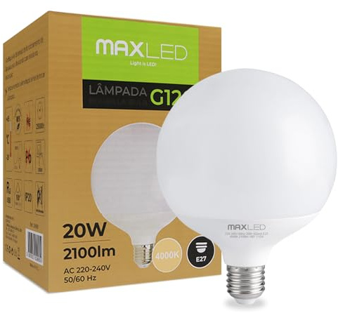 Maxled, Light is Led! 1x G120 Bombillas LED E27 20W Equivalente a 160W Globo Lámpara Luz Blanca Neutra 4000K 2100LM Ahorradora Apertura Haz Luz 180° AC 230V Muy Luminosa Iluminación Casas No Regulable
