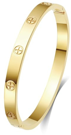 Kenizum Love Bangle Bracelet for Women, 18k Gold-Plated Cross Bangle, Waterproof Stainless Steel Friendship Jewelry, Christmas Valentine’s Day Birthday Gifts for Sister