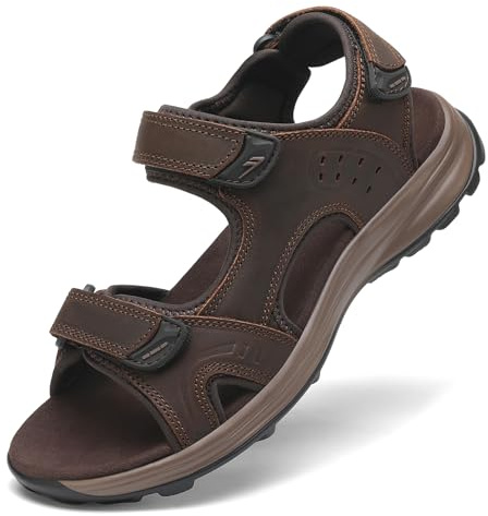FLARUT Sandali da Uomo Scarpe da Trekking Estive Sport all'aperto in pelle Spiaggia Punta Aperta l'escursionismo Sportivi Casual(Marrone Scuro,42)