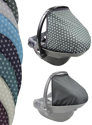 Sonnenverdeck Sonnendach [Sonnenschutz für Babyschale] kompatibel mit Maxi Cosi Pebble Gruppe 0+ (Sterne dunkelgrau) +KP