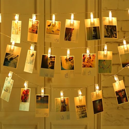 ENLACE Fotoklämmor ljuskedja med klämmor, 3 m, 20 LED, batteridriven, varmvit, rum, vardagsrum, bröllop, jul, festdekoration, hängande bilder