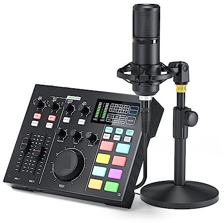 Table de mixage DJ, AM100 K1 Kit tout en un Kit professionnel de carte son de podcasting Interface de microphone à condensateur d'enregistrement en Studio