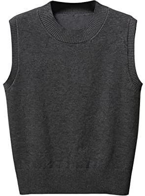 Women's Sweater Vest Knitted Jumper Crew Neck Tank Tops Chunky Knitwear Pullover Casual Women Sweater Vest Sleeveless Round Neck Sweatshirt Short Knitted Tank Tops Knit Blouses for Ladies