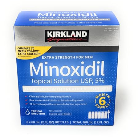 Minoxidil for Men 5% Extra Strength Hair Regrowth for Men fLsbok, 6 Month Supply by Kirkland Signature, 6 Pack (2 oz Bottle)